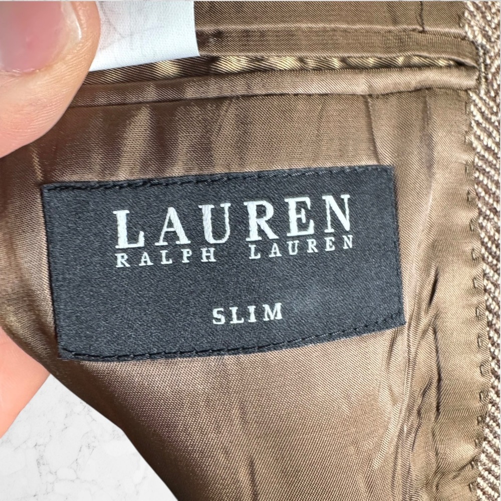 Lauren Ralph Lauren Mens 38S Slim Fit 100% Wool Herringbone Blazer Brown - Picture 8 of 10